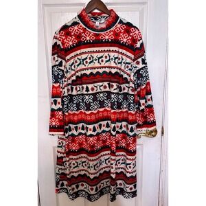 Celebrate Together Dress Womens 2X Red White New Fair Isle Reindeer Holiday Mock